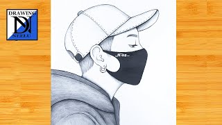 A Boy wearing Cap with Mask Drawing  Pencil sketch for beginner  Easy drawing  Boy drawing [upl. by Aitnyc]