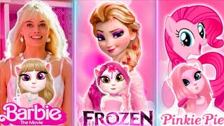 My Talking Angela 2  Pink Barbie vS Pink Pie vS Pink Elsa In Frozen  New cosplay outfit [upl. by Niel955]