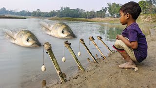 New Best Hook Fishing Video  Traditional Boy Hunting Big Fish With Hook By River fishing [upl. by Ical105]