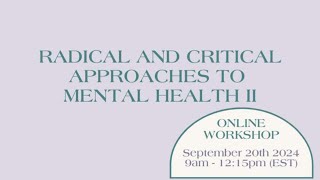 Radical and Critical Approaches to Mental Health II Alexandre Baril [upl. by Leryt]