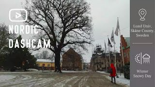 Snowy Day in Winter at Lund University Skåne County Sweden  Nordic Dashcam [upl. by Desdemona659]