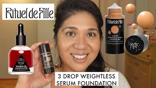 RITUEL DE FILLE 3 DROP WEIGHTLESS SERUM FOUNDATION GIFTED SHADE 150 amp 155 amp THORN OIL [upl. by Sirehc]