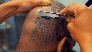 Master Barber Gives The Best Straight Razor Bald Head Shave [upl. by Magdala179]