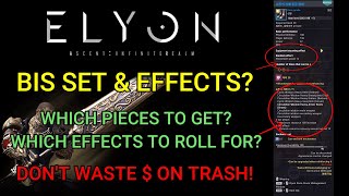 Elyon BIS GEAR amp EFFECTSENCHANTS DONT WASTE MONEY ON TRASH WEAPONS ARMOR READ DESCRIPTION [upl. by Hgielrak386]