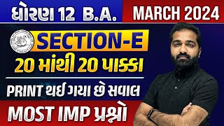 Std 12 BA Most IMP March 2024 Exam  Section E imp For Board Exam  Mayur Sir [upl. by Nirro]