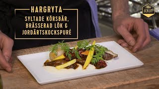 Hargryta med syltade körsbär brässerad lök och jordärtskockspuré [upl. by Moretta]