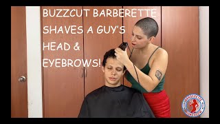 Lady Barber with Buzzcut Shaves Guys Head and Eyebrows Bald Extended Trailer [upl. by Simonetta]