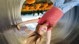 UPSiDE DOWN at the PUMPKiN PATCH Adley and Family try crazy slides a mouse maze amp fun challenges [upl. by Eentrok]