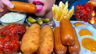 ASMR FISH amp CHIPS SPICY FRIED CHICKEN SAUSAGES EGGS PICKLE MUKBANG MASSIVE Eating Sounds [upl. by Ieso704]