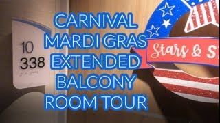 Carnival Mardi Gras Extended Balcony Room Tour Room 10338 [upl. by Rayham]