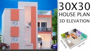 30X30 House plan with 3d elevation option b by nikshail [upl. by Latnahc]