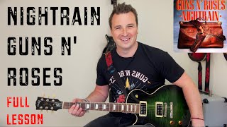 Left Handed Lesson 🚂 Nightrain 🌹 Guns N Roses 🌹 Full Guitar Lesson with TABS slash [upl. by Aehtna834]