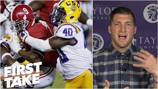 Tim Tebow amped up over Alabama vs LSU CFB Playoff Rankings  First Take [upl. by Ellingston277]