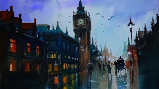 Watercolor painting cityscape [upl. by Hendry683]