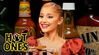 Ariana Grande Hits a High Note While Eating Spicy Wings  Hot Ones [upl. by Theobald528]