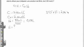 SCH3U  Calcul de concentrations  Préparer des dilutions CiVi  CfVf mov [upl. by Nivlag]