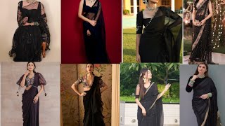 New simple party wear black color saree designs  black saree collection [upl. by Belen]