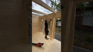 Fitting door architraves on a 4x3 log cabin gardenroom logcabins tinyhome tinyhouse [upl. by Enoyrt]