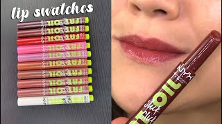 NYX Fat Oil Slick Click  LIP SWATCHES amp REVIEW [upl. by Yorel]