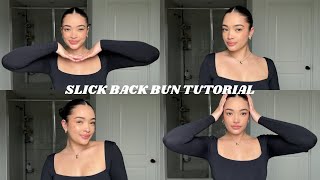 SLICK BACK BUN TUTORIAL clean girl aesthetic [upl. by Atinas]