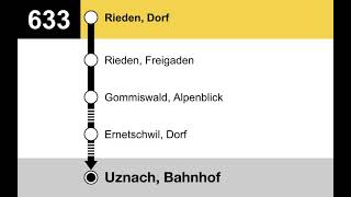 PostAuto Ansagen  633 Rieden SG – Gommiswald – Ernetschwil – Uznach [upl. by Jonas]