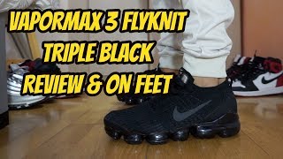 VAPORMAX FLYKNIT 3 TRIPLE BLACK REVIEW amp ON FEET ESPAÑOL [upl. by Arocet]