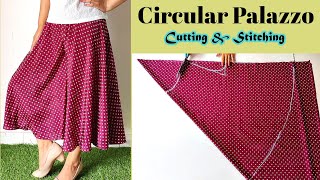 Very Easy Circular Palazzo Cutting And Stitching  Plazo  English Subtitles  Stitch By Stitch [upl. by Alioz]