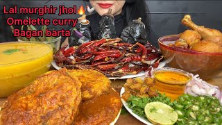 ASMR EATING BAIGAN BARTALAL MURGHIR JHOLDALOMLETTE CURRY [upl. by Acinonrev]