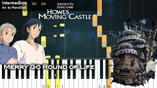 Intermediate Merry Go Round Of Life  Howls Moving Castle  Piano Tutorial with Finger Numbers [upl. by Yllor]