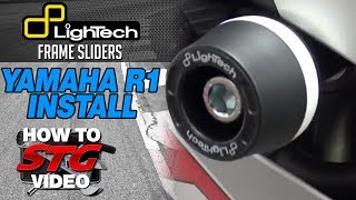 How to install Lightech Frame Sliders on a 1517 Yamaha YZFR1 from SportbikeTrackGearcom [upl. by Colley772]