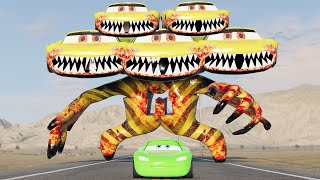 Crazy Escape From The Giant Five Headed Eater McQueen Monster VS Lightning McQueen Beamng Drive 236 [upl. by Nnodnarb406]