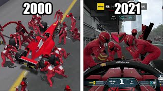 Evolution of F1 Pitstops in F1 Games  2000  2021 [upl. by Yadahs]