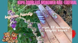 how I use kupa odorless monomer acrylic nail tutorial for beginners size 20 kolinsky flex brush [upl. by Cha]