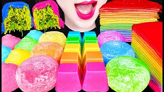 ASMR Rainbow Dubai Chocolate Mochi Crepe Cake 무지개 두바이 초콜릿 먹방 Mukbang Eating [upl. by Nocaed]