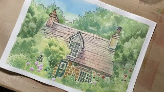 paint a house in the forest with watercolorhow to paint a house in watercolor [upl. by Navonod]