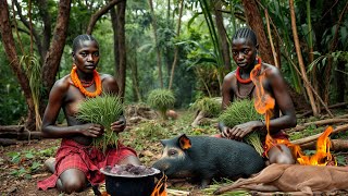 Cooking Bush Pig with Hadzabe Tribe in the Wilderness [upl. by Woolson114]