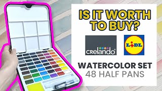 CHEAPEST watercolor set  LIDL Crelando 48 half pans watercolor review [upl. by Esilram]