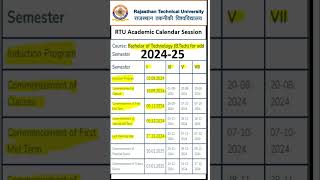 RTU BTech I Sem Academic Calendar for odd Semester Session 202425 shortsfeed [upl. by Gisela278]