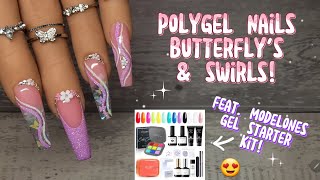 MODELONES GEL amp POLYGEL STARTER KIT  FULL TUTORIAL OF SPRING BUTTERFLY POLYGEL NAILS [upl. by Birecree]