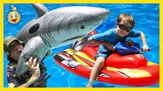 GIANT Inflatable Shark Water Balloons amp Water Toys in Family Fun Video for Kids [upl. by Kissner]