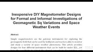 Inexpensive DIY Magnetometer Designs for Formal and Informal Investigations of Geomagnetic Sq Variat [upl. by Kliment]