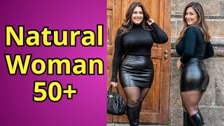 Leather Mini Skirt and Black Boots for Natural Older Women Over 50  Fashion Tips [upl. by Haimehen]