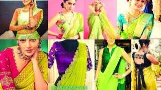 Parrot Green Colour saree Contrast Blouse  Color Combination For Parrot Green Saree fashionstyle [upl. by Magnusson991]