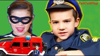 Fire Truck Toys for Kids Firefighter and Police Costume Pretend Play  JackJackPlays [upl. by Maxie]