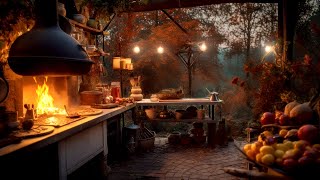 Fall Fireplace Ambience for Relaxing  Cracking Fire Sizzling Frypan Gentle Birdsong  6 Hours [upl. by Prescott210]