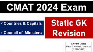 CMAT 2024 Exam Static GK Revision Countries amp Capitals  Council of Ministers  Mission JBIMS [upl. by Aplihs549]