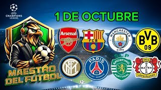 Pronósticos Deportivos Champions League 1 De Octubre Predicciónes Deportivas Champions League [upl. by Nnaeirrac893]