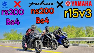 rs200 vs r15v3 vs ns200 Drag race in this video rs200 ns200 r15v3 race bajaj yamaha dragrace [upl. by Lyndell]