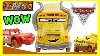 Cars 3 Toys CRAZY 8 CRASHERS Disney Lightning McQueen Miss Fritter Taco Demolition Derby Crash [upl. by Bengt]