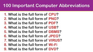 Computer Abbreviations amp Acronyms Quiz  100 Important Questions  Computer Science GK Quiz  MCQ [upl. by Auqkinahs]